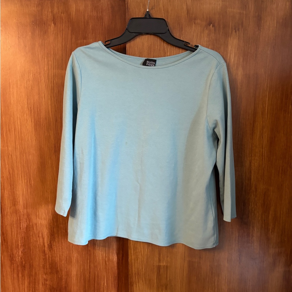 Eileen Fisher Round Neck 3/4 Sleeve 100% Cotton Ocean Blue Tee Shirt, Women’s XL - Picture 9 of 16